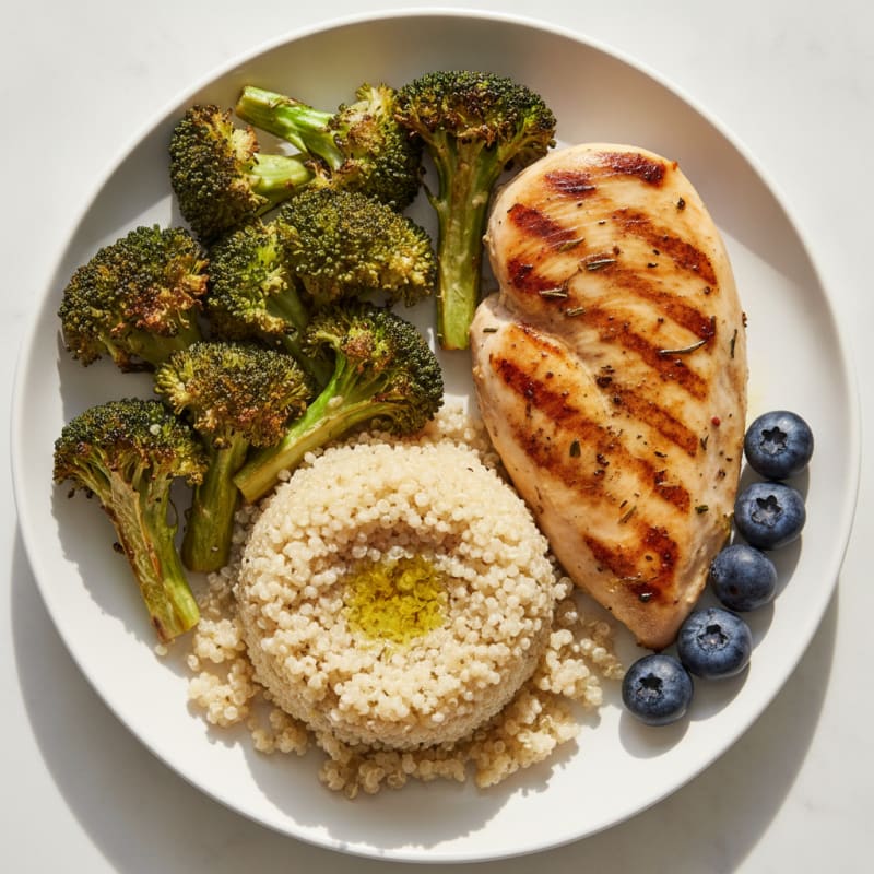 Grilled Chicken Breast with Roasted Broccoli and Quinoa