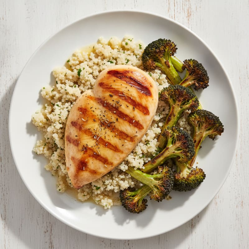 Grilled Chicken Breast with Quinoa and Roasted Broccoli
