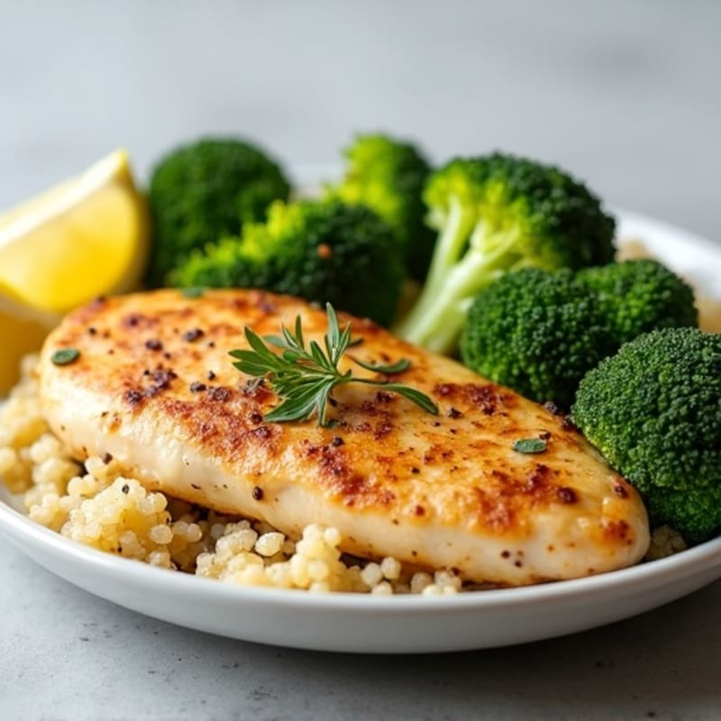 Grilled Chicken Breast with Roasted Broccoli and Quinoa