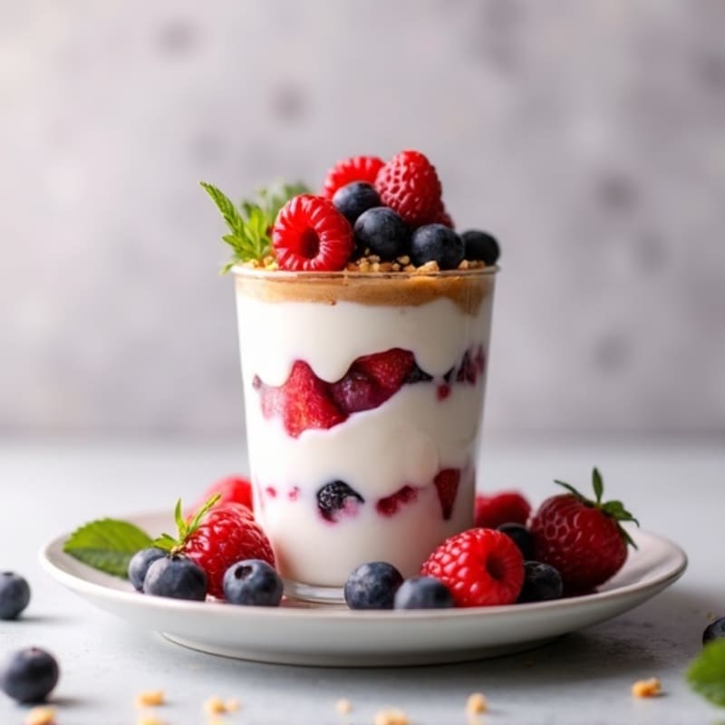 Greek Yogurt Protein Parfait with Mixed Berries and Almond Butter