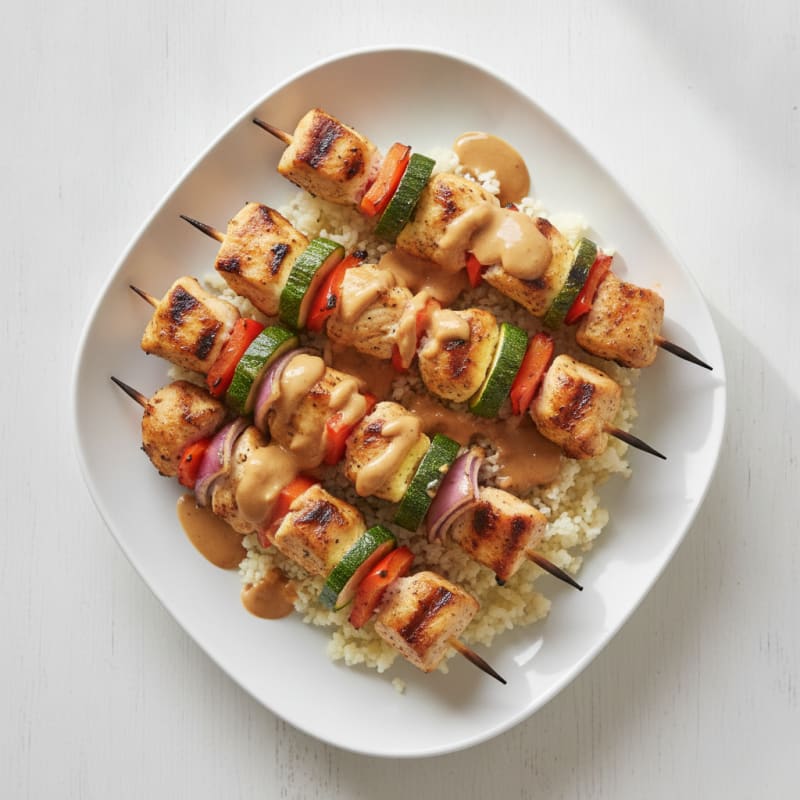 Chicken and Vegetable Skewers with Peanut Sauce