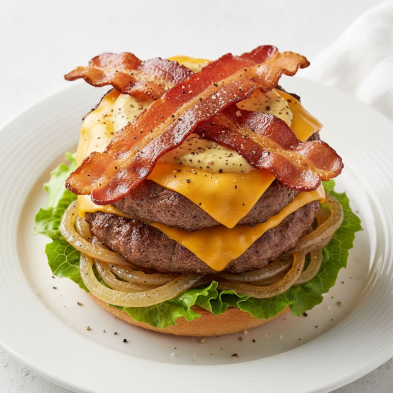 Double Bacon Cheeseburger with Caramelized Onions