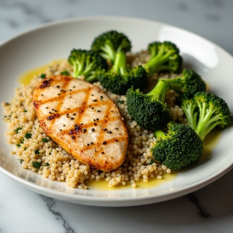 Grilled Chicken Breast with Quinoa and Roasted Broccoli