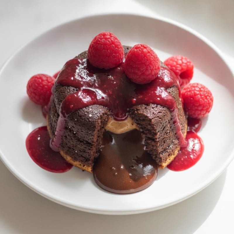 Chocolate Lava Cake with Raspberry Coulis