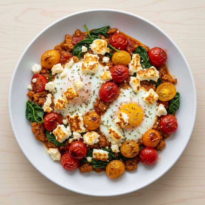 Baked Eggs with Roasted Tomatoes and Feta