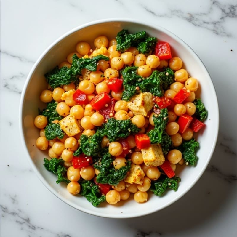 Silky Tofu and Chickpea Scramble Bowl with Spinach and Hemp Seeds