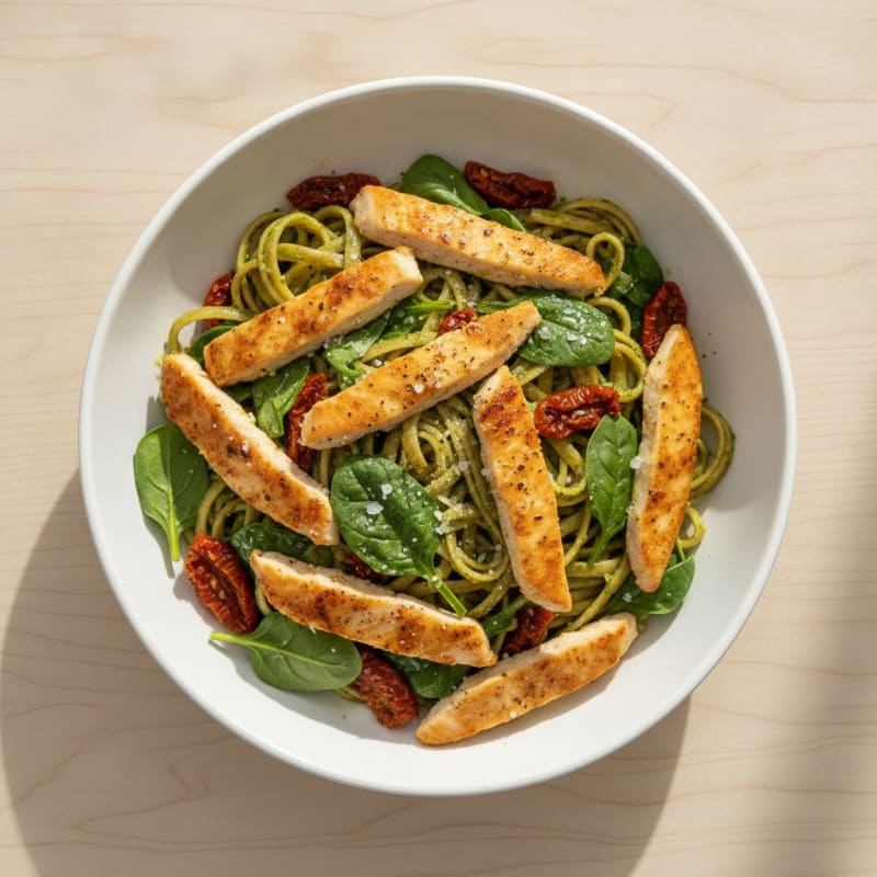 Pesto Chicken Linguine with Sun-Dried Tomatoes