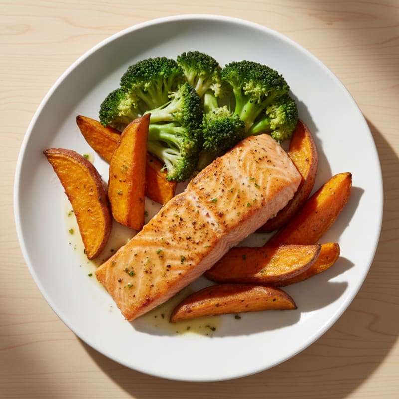 Golden Pan-Seared Salmon with Roasted Sweet Potatoes