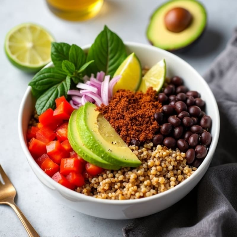 Spicy Black Bean Quinoa Bowl with Lime Avocado