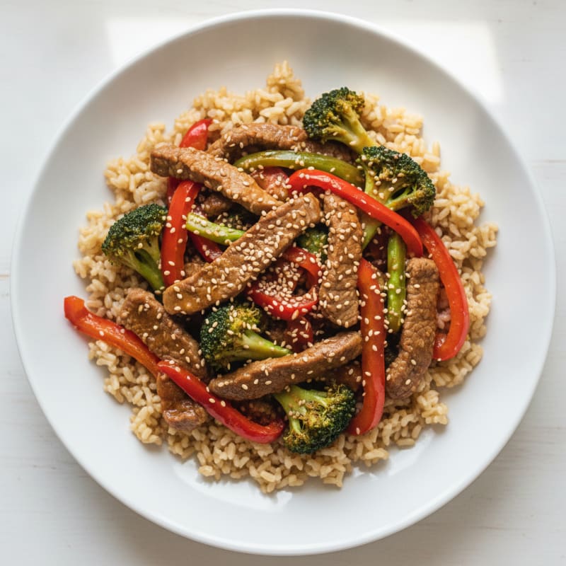 Lean Beef Stir-Fry with Bell Peppers and Brown Rice