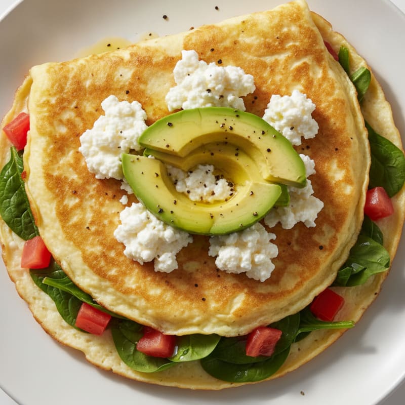 Egg White Spinach Omelet with Cottage Cheese and Sliced Tomatoes