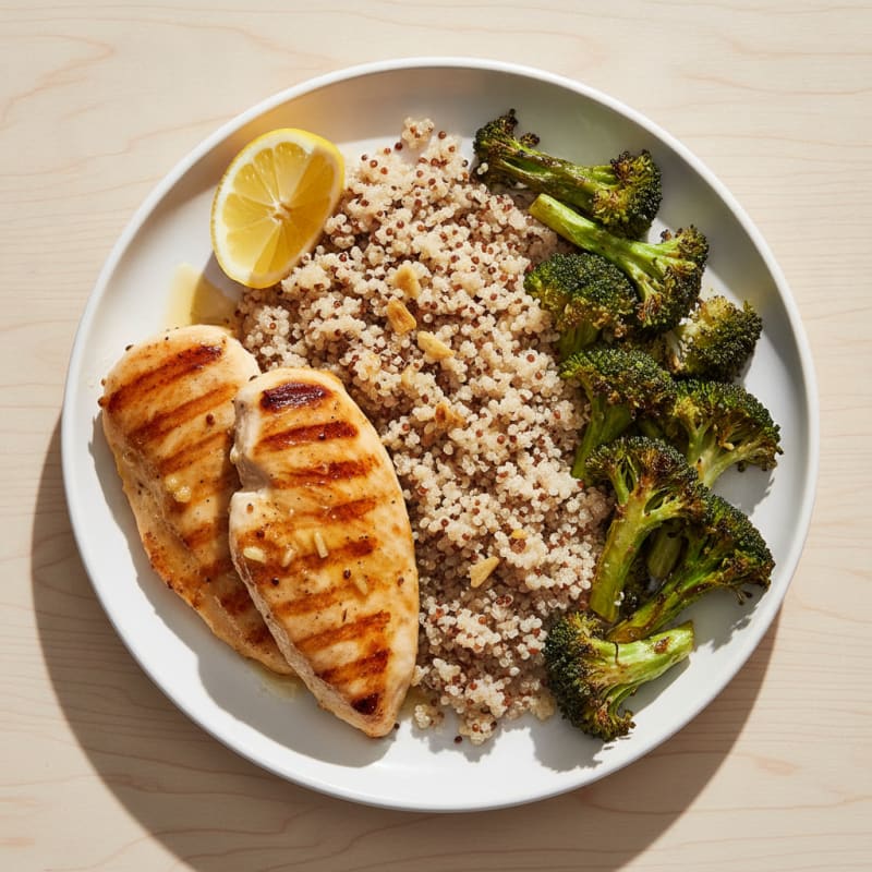 Grilled Chicken Breast with Quinoa and Roasted Broccoli