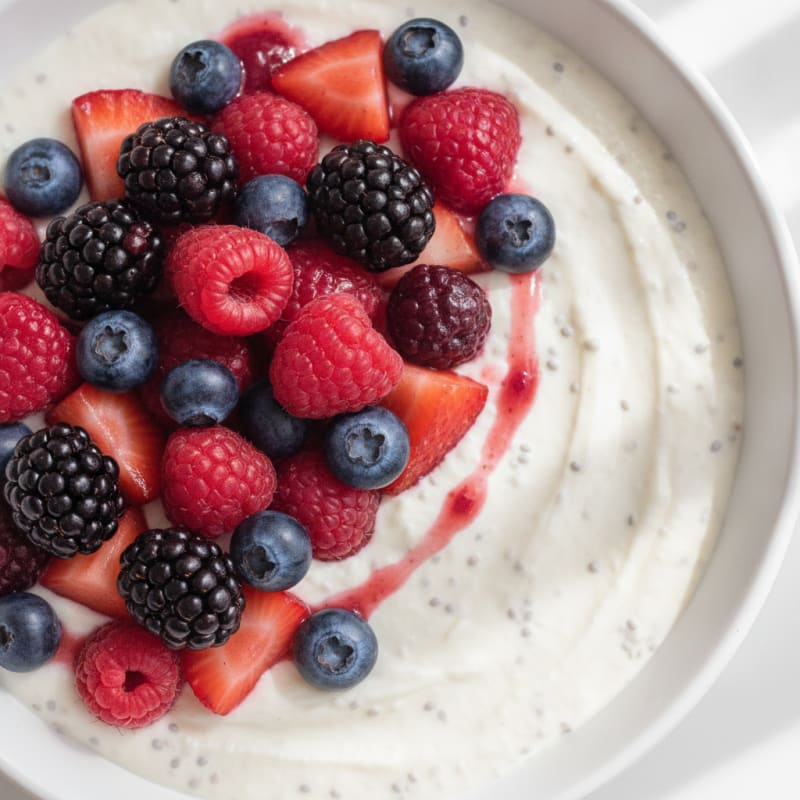 Greek Yogurt Protein Pudding with Mixed Berries