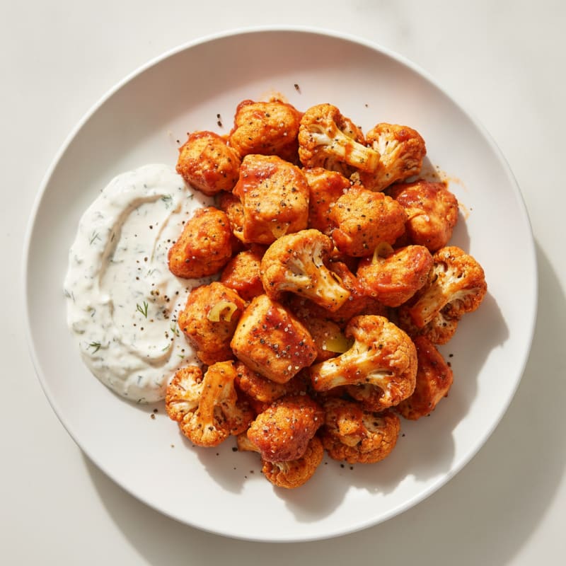 Buffalo Cauliflower and Chicken Bites with Ranch Dip