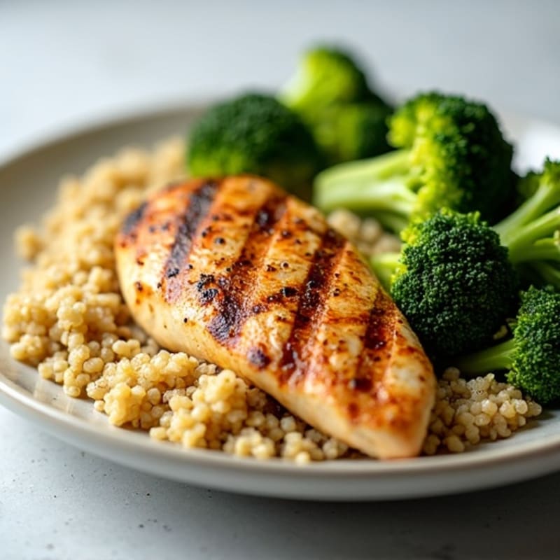 Grilled Chicken Breast with Quinoa and Roasted Broccoli