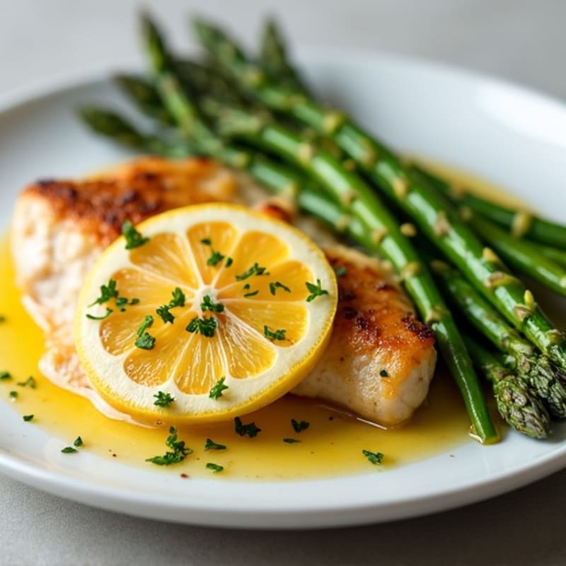 Lemon Garlic Pan-Seared Chicken with Roasted Asparagus