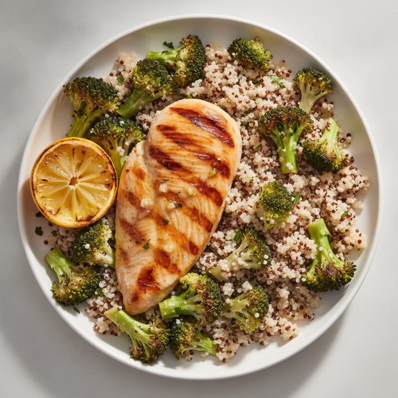 Grilled Chicken Breast with Roasted Broccoli and Quinoa
