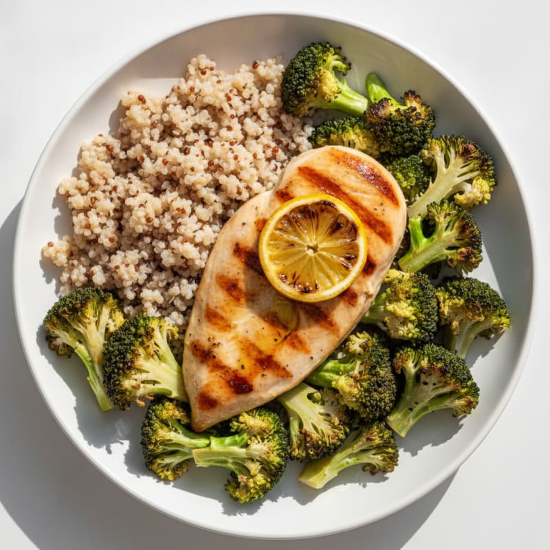 Grilled Chicken Breast with Quinoa and Roasted Broccoli