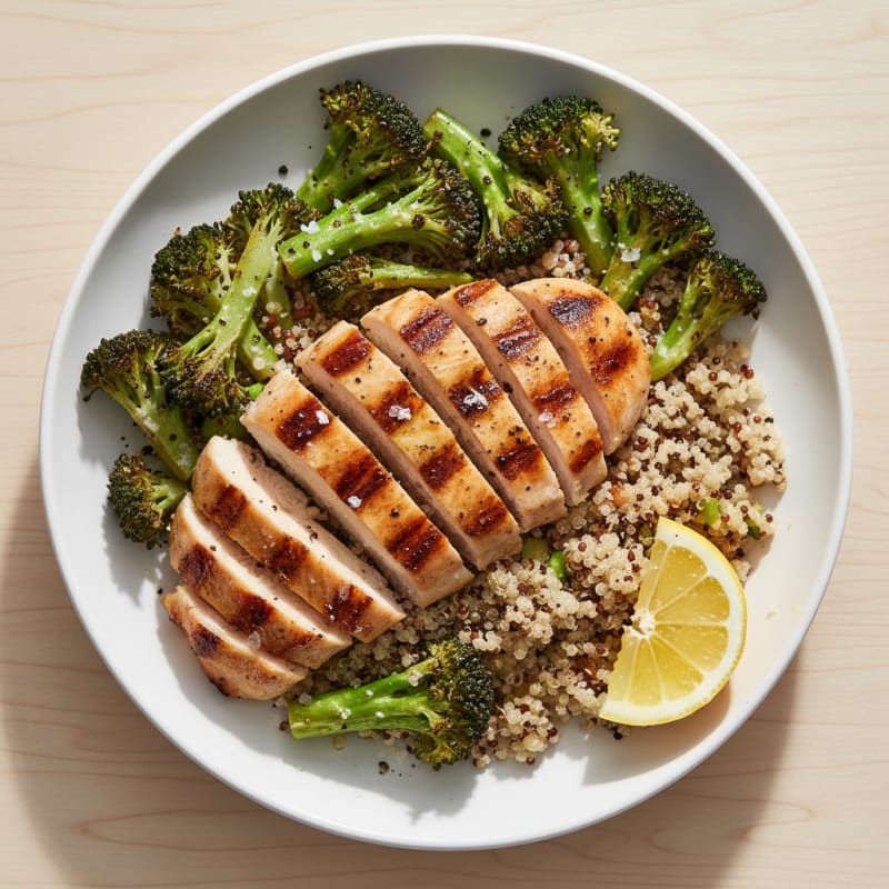 Grilled Chicken and Quinoa Bowl with Roasted Broccoli