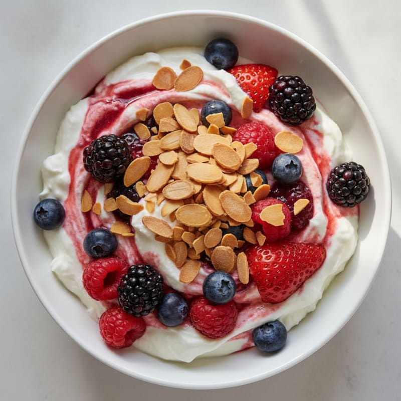 Greek Yogurt Protein Parfait with Mixed Berries and Almonds