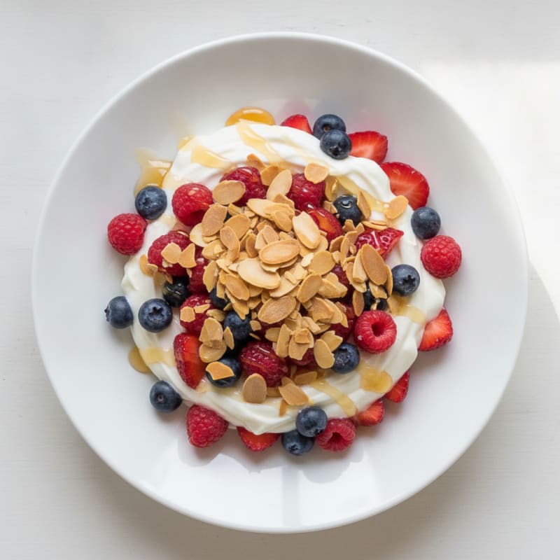 Greek Yogurt Protein Parfait with Mixed Berries and Almonds