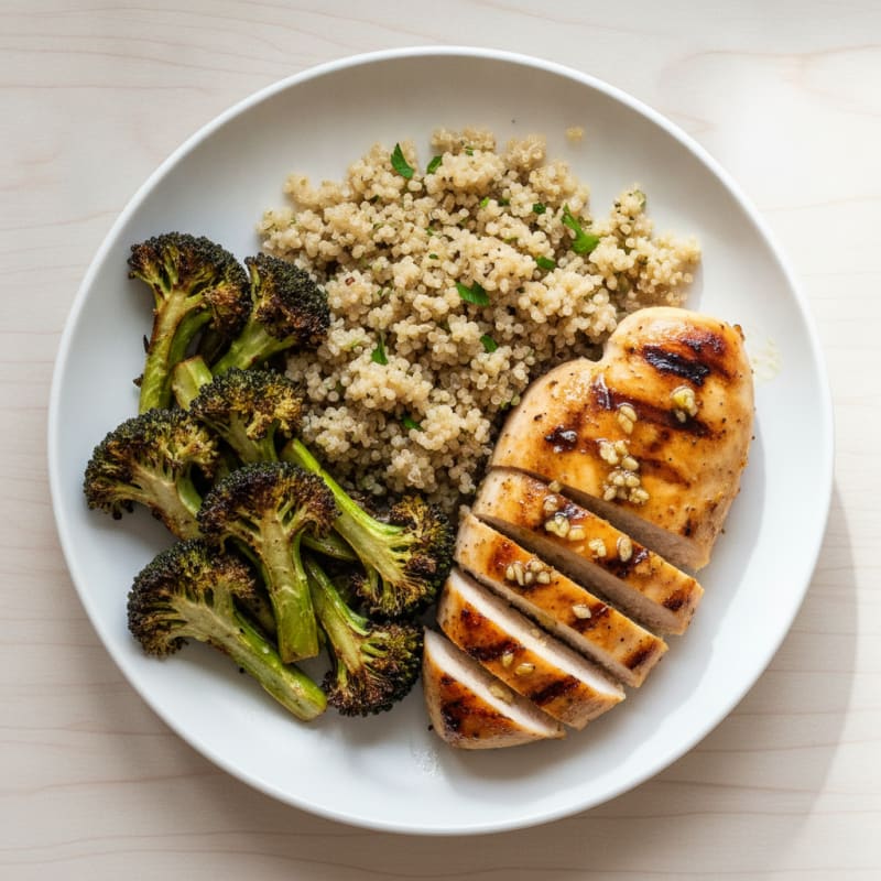 Grilled Chicken Breast with Quinoa and Roasted Broccoli