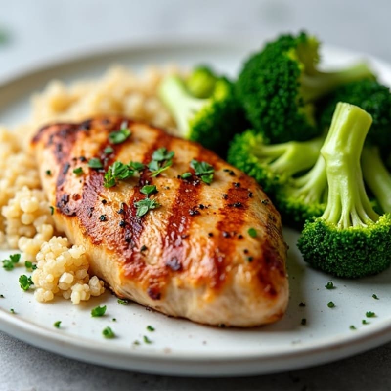 Grilled Chicken Breast with Quinoa and Steamed Broccoli