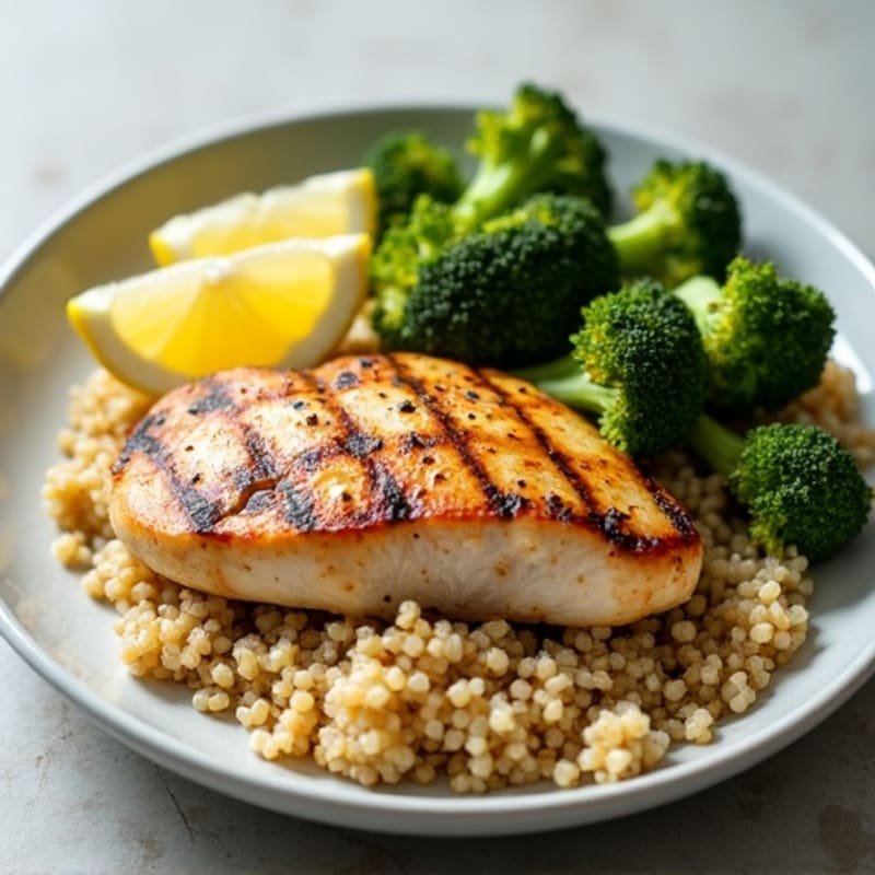Grilled Chicken Breast with Quinoa and Roasted Broccoli