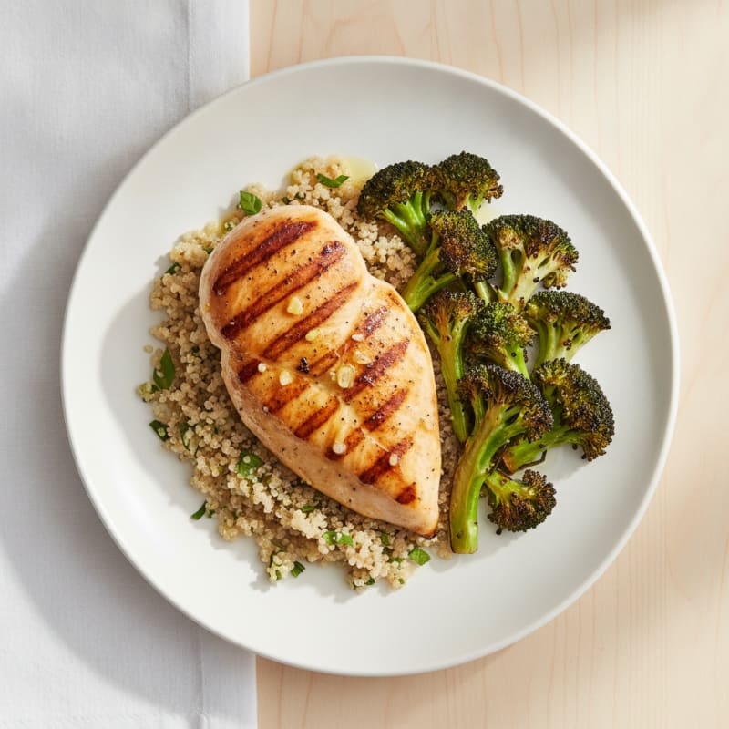 Grilled Chicken Breast with Quinoa and Roasted Broccoli