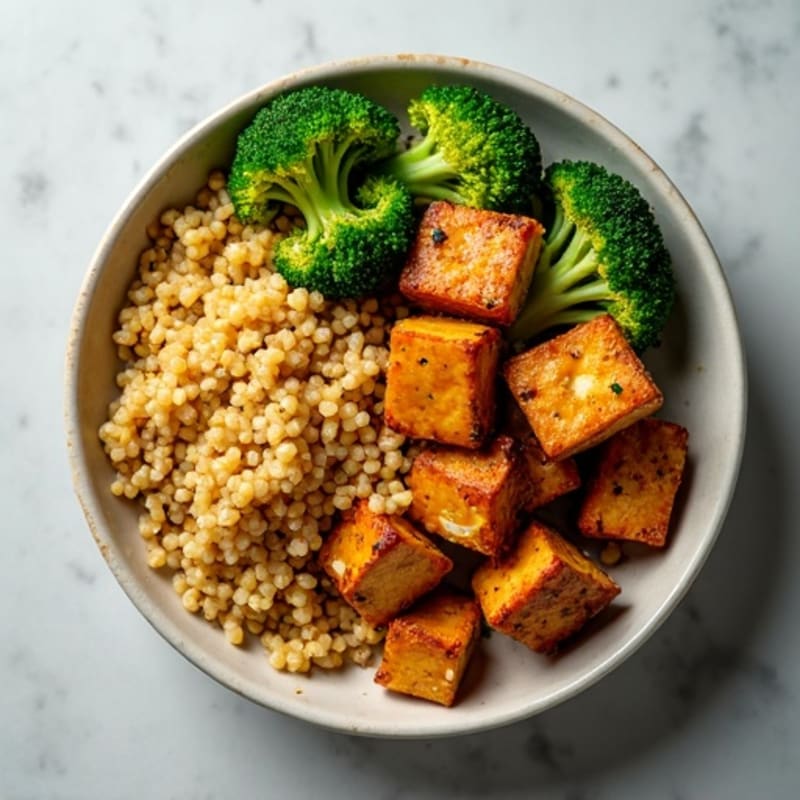 Crispy Peanut Tofu with Roasted Broccoli and Quinoa