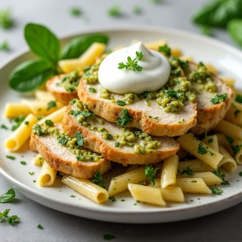 Creamy Herb-Roasted Chicken Pesto Pasta