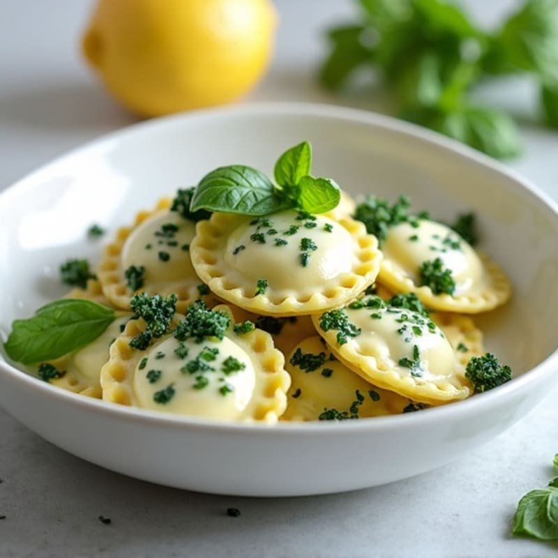 Creamy Ricotta Spinach Ravioli with Herb Sauce