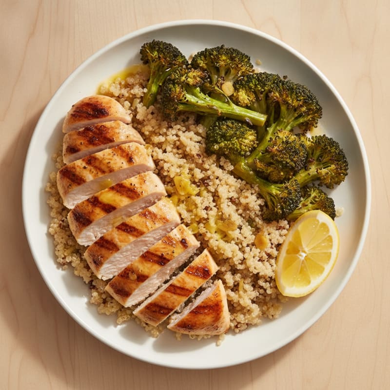 Grilled Chicken Breast with Roasted Broccoli and Quinoa