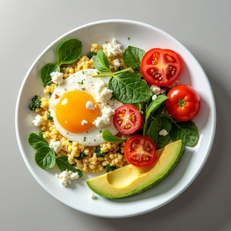 Egg White Spinach Scramble with Cottage Cheese and Fresh Tomatoes