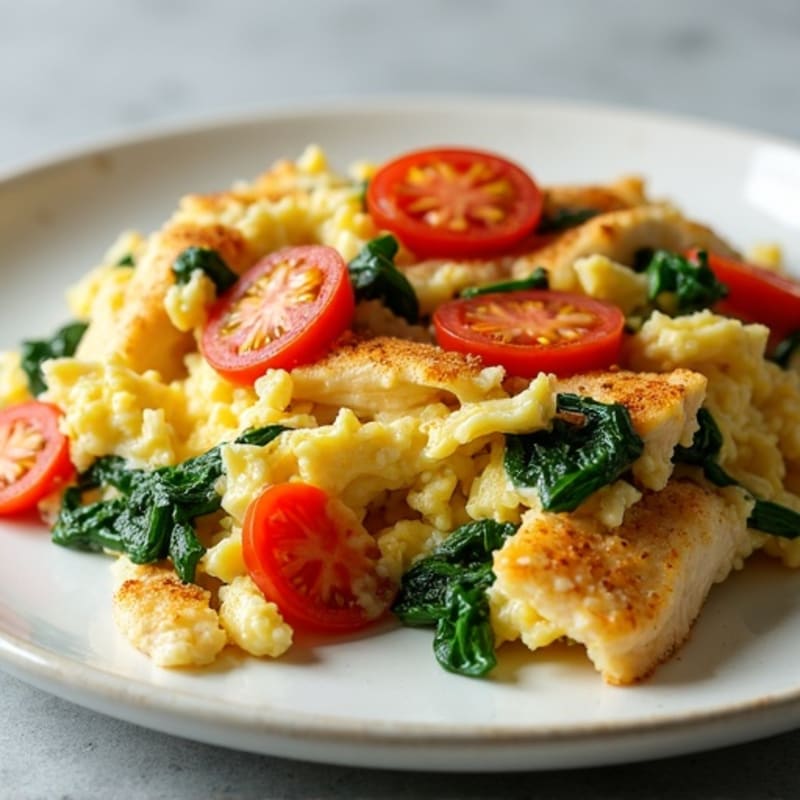 Chicken Egg White Scramble with Spinach and Tomatoes