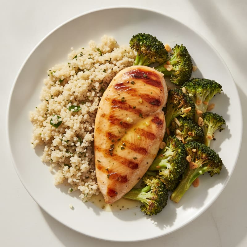 Grilled Chicken Breast with Roasted Broccoli and Quinoa