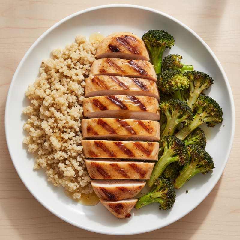 Grilled Chicken Breast with Roasted Broccoli and Quinoa