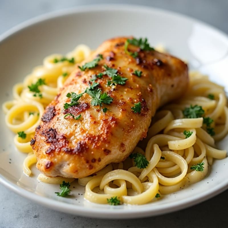 Garlic-Herb Pan Seared Chicken Thighs with Lemon Butter Pasta