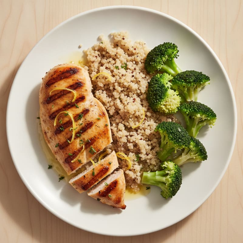 Grilled Chicken Breast with Quinoa and Steamed Broccoli