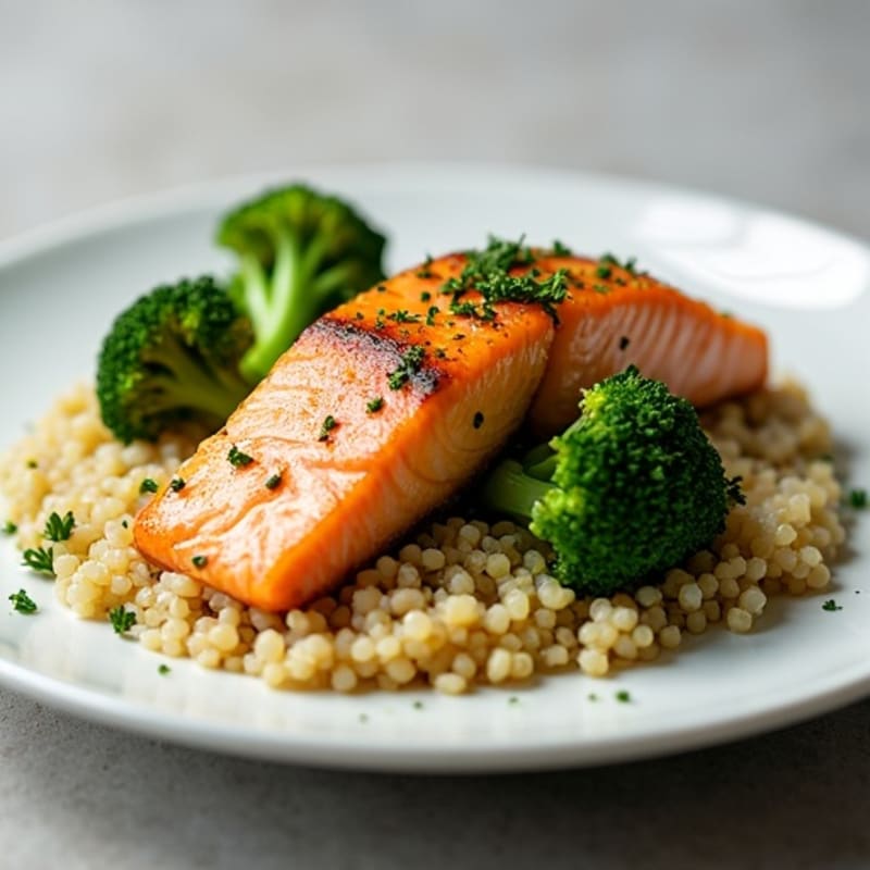 Seared Salmon with Roasted Broccoli and Quinoa