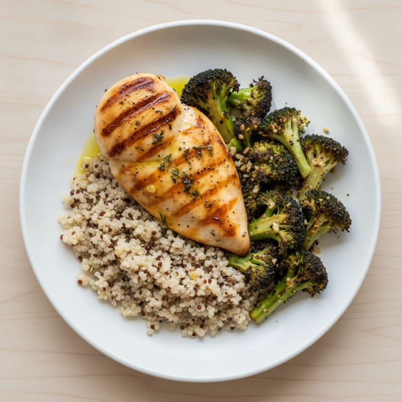 Grilled Chicken Breast with Quinoa and Roasted Broccoli