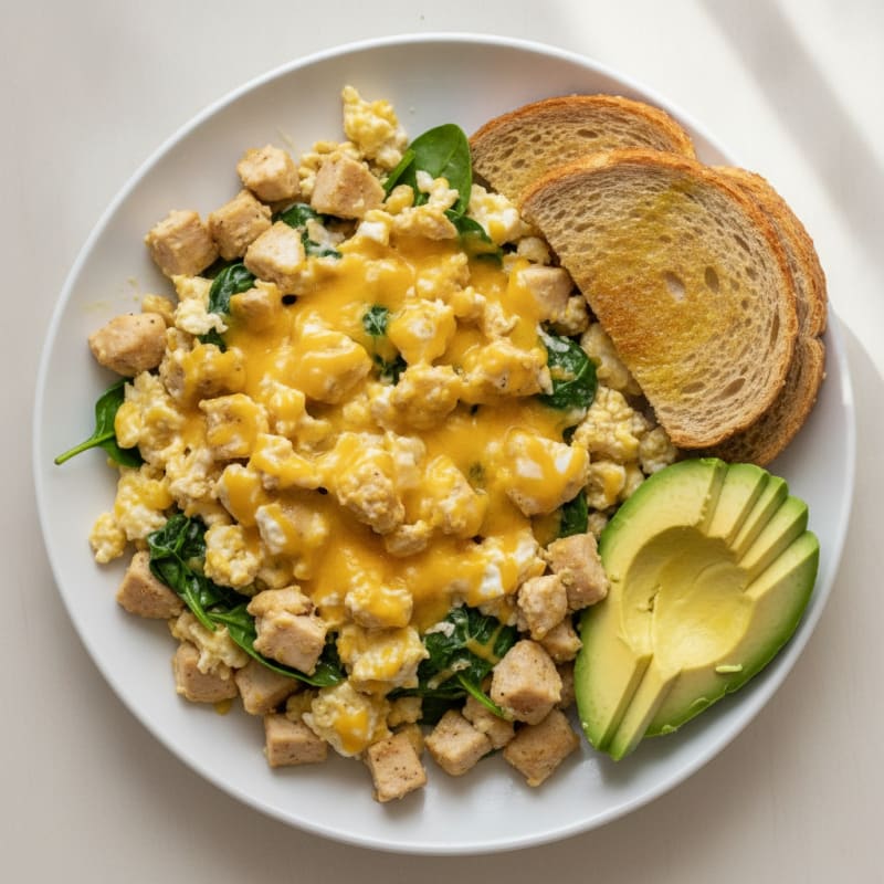 Cheesy Chicken Egg White Scramble with Greek Yogurt