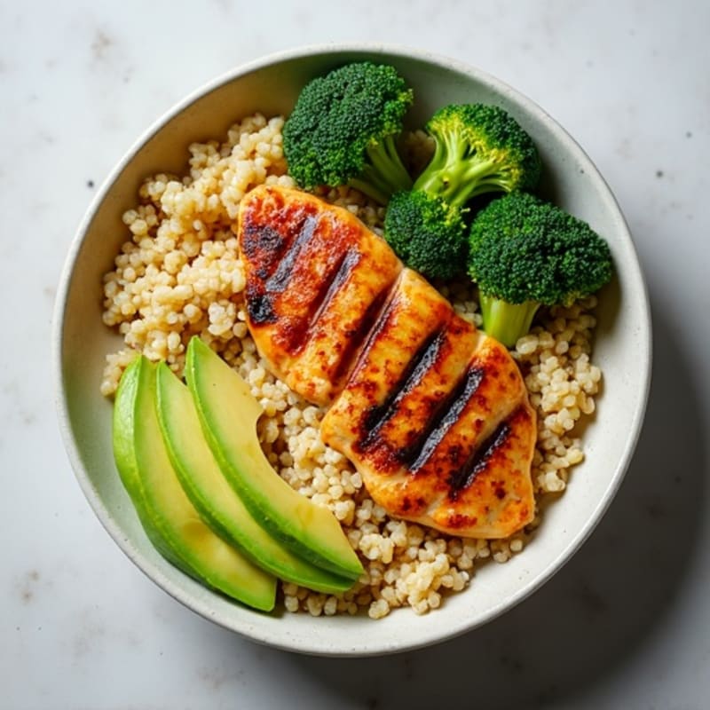 Grilled Chicken and Quinoa Power Bowl with Roasted Broccoli