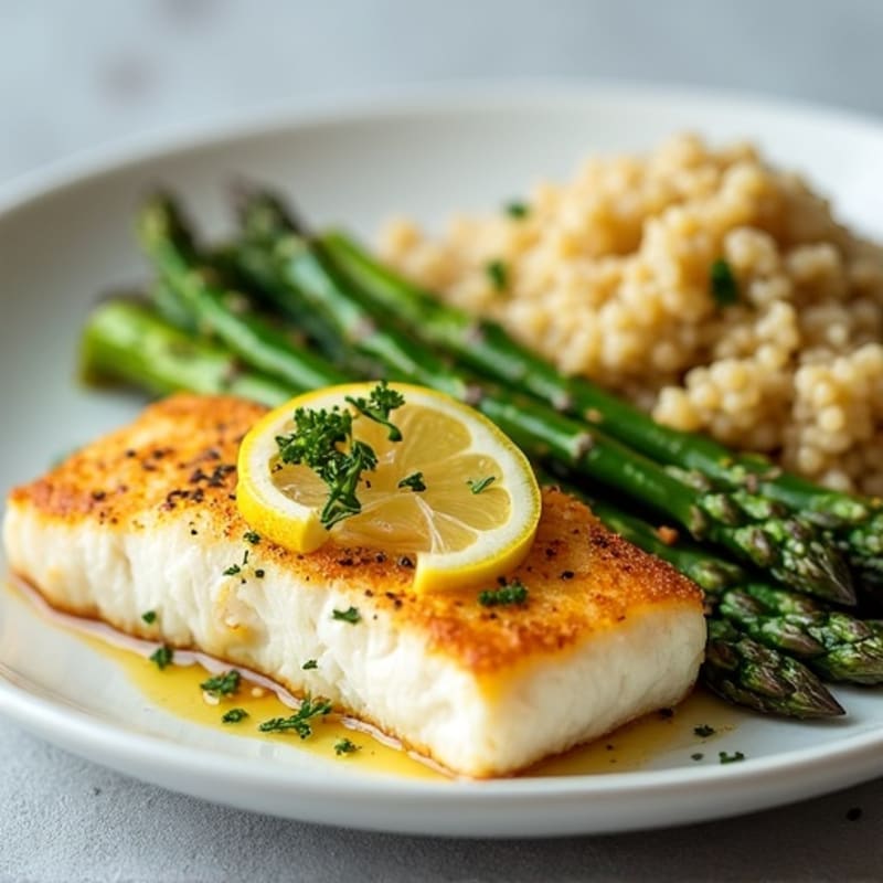 Lemon-Herb Baked White Fish with Roasted Asparagus and Quinoa