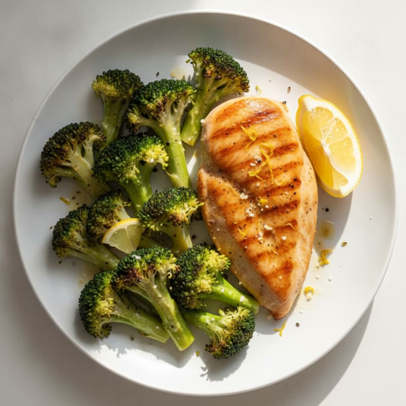 Grilled Chicken Breast with Roasted Broccoli and Lemon