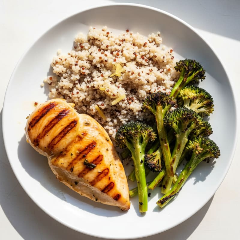 Grilled Chicken Breast with Roasted Broccoli and Quinoa