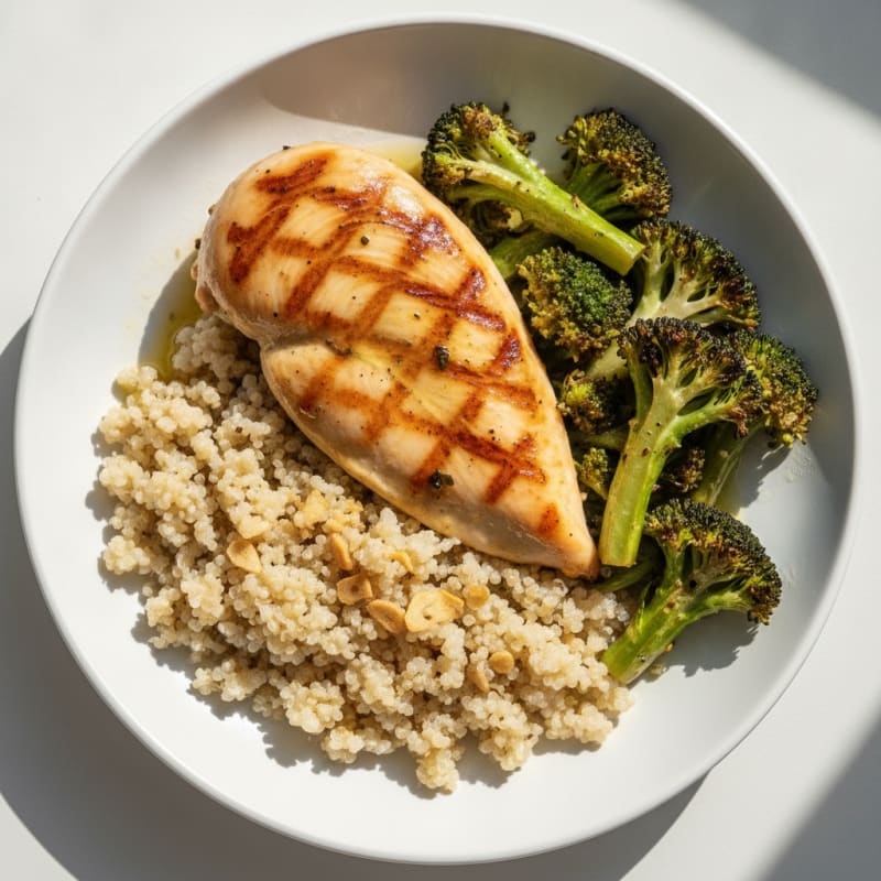 Grilled Chicken Breast with Roasted Broccoli and Quinoa