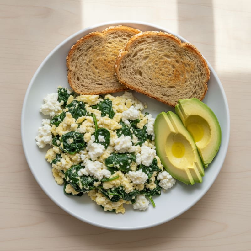 Egg White and Spinach Scramble with Cottage Cheese
