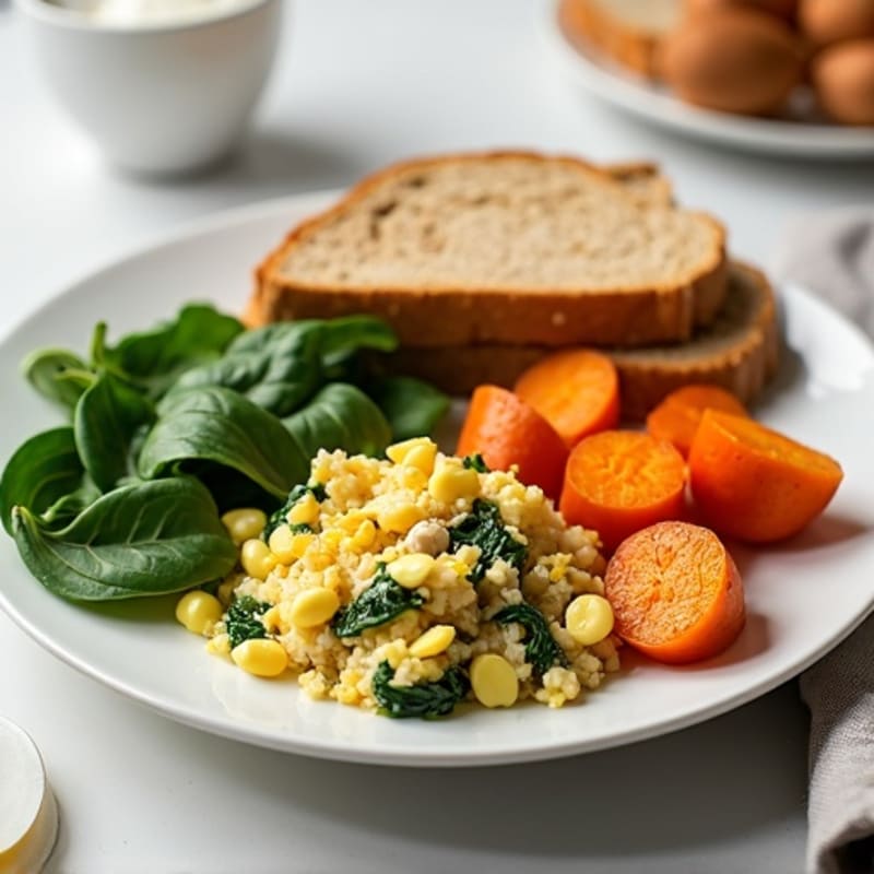 Egg White and Turkey Spinach Scramble with Roasted Sweet Potatoes