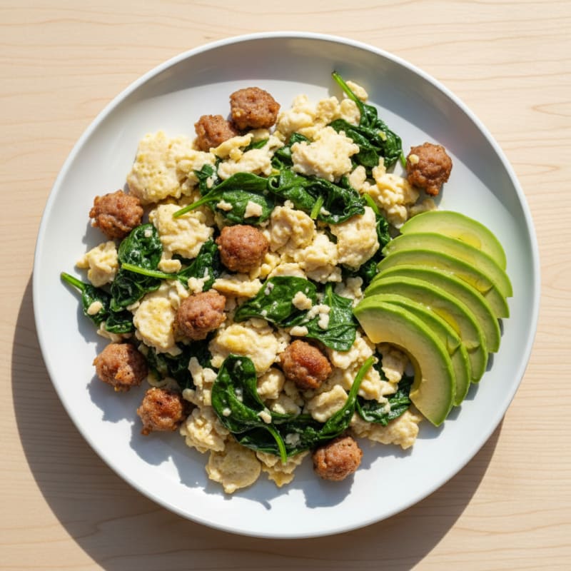 Egg White Scramble with Turkey Sausage and Spinach
